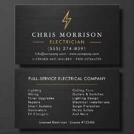 Tarjeta De Visita Oro Negro Electricista Mínimo Metálico