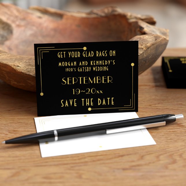 Tarjeta De Visita Oro Negro Fechas de Boda Mini Deco 1920 (If your having a Gatsby Wedding, here's some budget business card sized Save the Dates just for you)