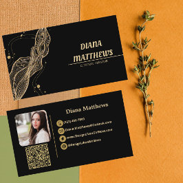 Tarjeta De Visita Oro negro moderno, QR Code Professional Photo