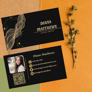 Tarjeta De Visita Oro negro moderno, QR Code Professional Photo
