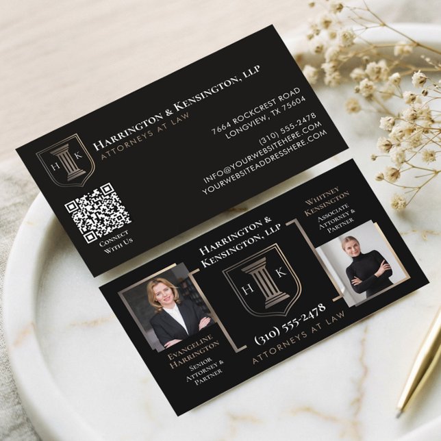Tarjeta De Visita Oro Negro Monograma Abogados de Lujo Foto (Black Gold Monogram Luxury Attorneys At Law Photo Business Card)