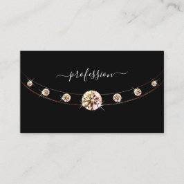 Tarjeta De Visita Oro negro y Rosa moderno con diamantes monogramas