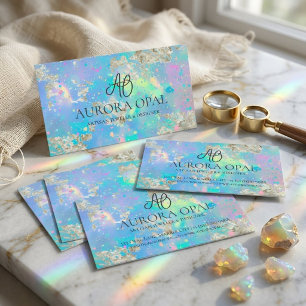 Tarjeta De Visita Oro Opal Iridescente Holográfico Azul Moderno
