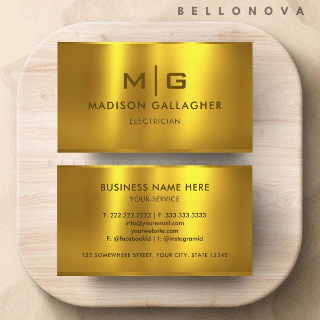 Tarjeta De Visita Oro Personalizado Amarillo Metal Profesional (Custom Gold Yellow Metal Professional Business Card)