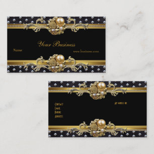 Tarjeta De Visita Oro Plata Perforaciones Negro Elegante Joyería 2