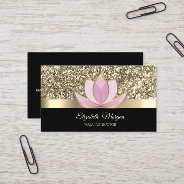 Tarjeta De Visita Oro profesional elegante, yoga de flores Lotus (Anverso/Reverso In Situ)