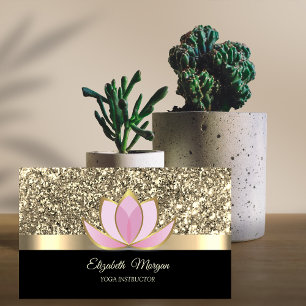 Tarjeta De Visita Oro profesional elegante, yoga de flores Lotus