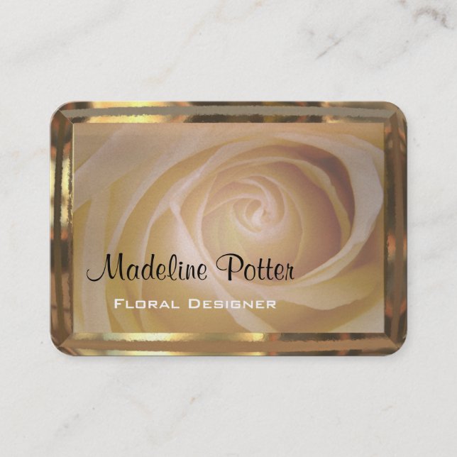 Tarjeta De Visita Oro profesional floral elegante del rosetón (Anverso)
