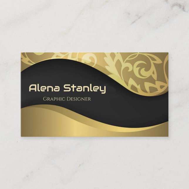 Tarjeta De Visita Oro Profesional Negro Elegante (Anverso)