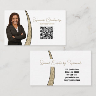 Tarjeta De Visita Oro Profesional Plateado de Brillo Falso Foto QR