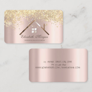 Tarjeta De Visita Oro Profesional Rosado Dorado Lentejuelas Inmobili