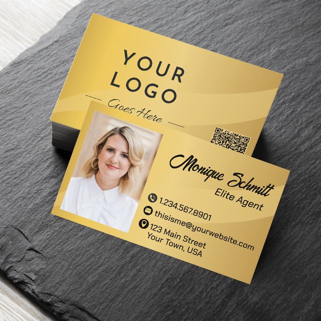 Tarjeta De Visita Oro profesional y foto negra Código QR moderno (Subido por el creador)