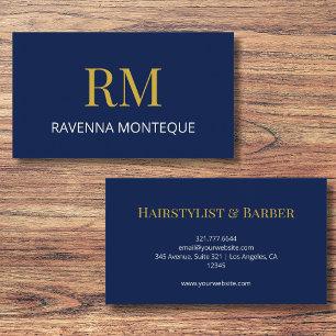 Tarjeta De Visita Oro Profundo Navy Monograma Nombre Personalizado L