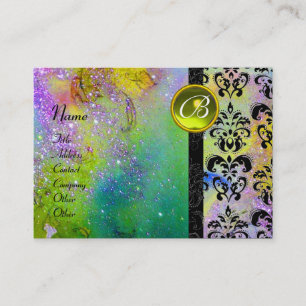 Tarjeta De Visita ORO PURPURA DAMASCO MONOGRAMA chispeante verde ama