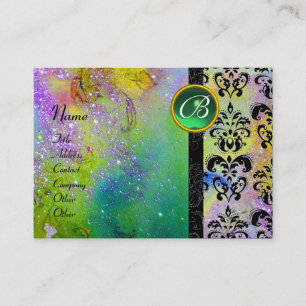 Tarjeta De Visita ORO PURPURA DAMASCO MONOGRAMA chispeante verde ama