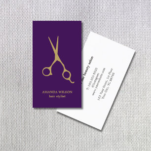 Tarjeta De Visita Oro púrpura oscuro minimalistaTijeras Hair Stylist