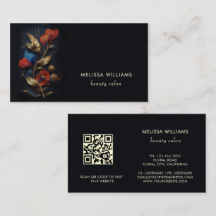Tarjeta De Visita Oro Rojo 3 D Flores Negro 