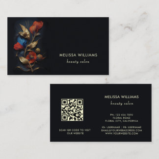Tarjeta De Visita Oro Rojo 3 D Flores Negro