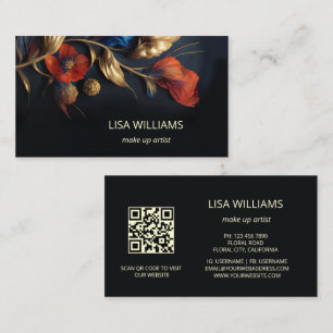 Tarjeta De Visita Oro Rojo 3 D Flores Negro