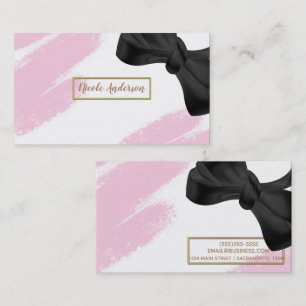 Tarjeta De Visita Oro Rosa Blanco Moderno Minimalista Brocha y Lazo 
