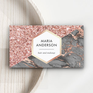 Tarjeta De Visita Oro Rosa Brillo Gris Mármol Artista de Maquillaje