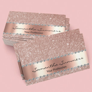 Tarjeta De Visita Oro Rosa Diamante Metal Elegante FauxBrillo