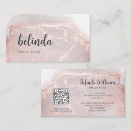 Tarjeta De Visita Oro Rosa  Mármol de Tinta | Código QR