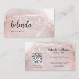 Tarjeta De Visita Oro Rosa  Mármol de Tinta   Código QR