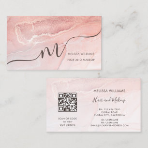 Tarjeta De Visita Oro Rosa Mármol de Tinta   Código QR