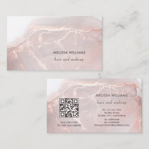 Tarjeta De Visita Oro Rosa Mármol de Tinta   Código QR