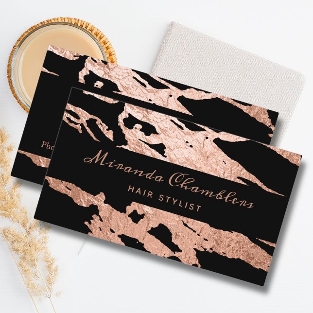 Tarjeta De Visita Oro Rosa - Mármol rosa elegante negro (Subido por el creador)