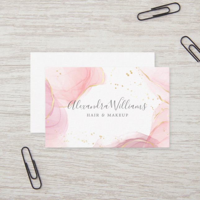 Tarjeta De Visita Oro Rosa Moderno Arte Líquido Acuarela Comercial C (Anverso/Reverso In Situ)