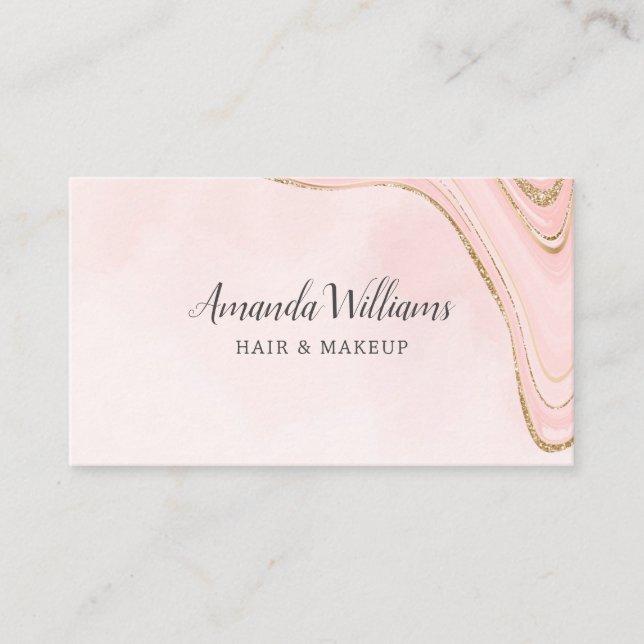 Tarjeta De Visita Oro Rosa Moderno Arte Líquido Acuarela Comercial C (Anverso)