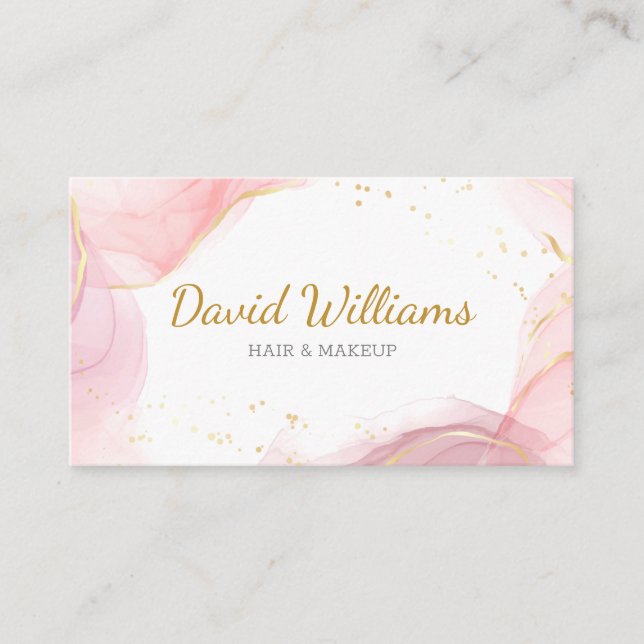 Tarjeta De Visita Oro Rosa Moderno Arte Líquido Acuarela Comercial C (Anverso)