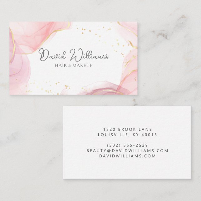 Tarjeta De Visita Oro Rosa Moderno Arte Líquido Acuarela Comercial C (Anverso / Reverso)