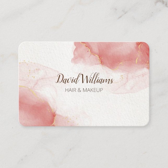 Tarjeta De Visita Oro Rosa Moderno Arte Líquido Acuarela Comercial C (Anverso)