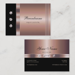 Tarjeta De Visita Oro Rosa moderno y negro con diamantes luminosos