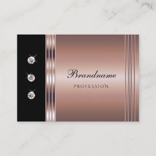 Tarjeta De Visita Oro Rosa moderno y negro con diamantes luminosos