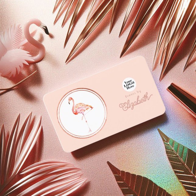 Tarjeta De Visita Oro Rosa tropical y flamenco rosa Rubor (Tropical Rose Gold and Blush Pink Flamingo Business Card)