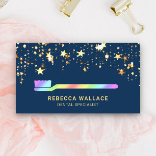 Tarjeta De Visita Oro Stars Confetti Arcoiris Dentista
