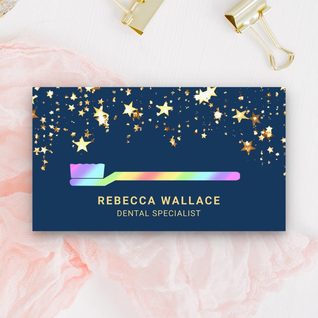 Tarjeta De Visita Oro Stars Confetti Arcoiris Dentista (Subido por el creador)