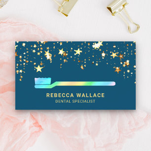 Tarjeta De Visita Oro Stars Confetti Arcoiris Dentista