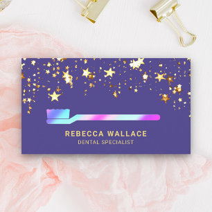 Tarjeta De Visita Oro Stars Confetti Pink Purple Toothcel Dentist