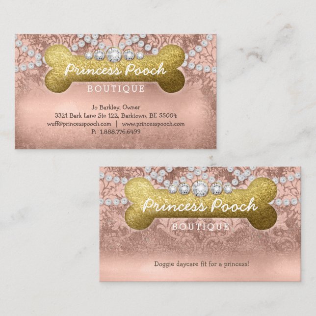 Tarjeta De Visita Oro subió hueso del caminante de princesa Pooch (Anverso / Reverso)