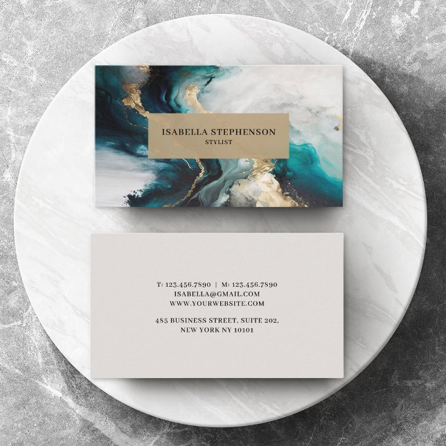 Tarjeta De Visita Oro Teal Abstracto Moderno Profesional (Subido por el creador)