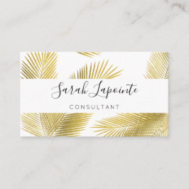Tarjeta De Visita Oro tropical y hojas de palma blanca diseño elegan