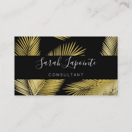 Tarjeta De Visita Oro tropical y hojas de palma negras diseño elegan