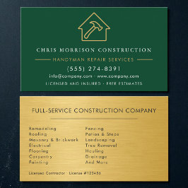 Tarjeta De Visita Oro Verde Metal Mantenimiento Construcción