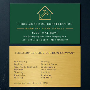 Tarjeta De Visita Oro Verde Metal Mantenimiento Construcción
