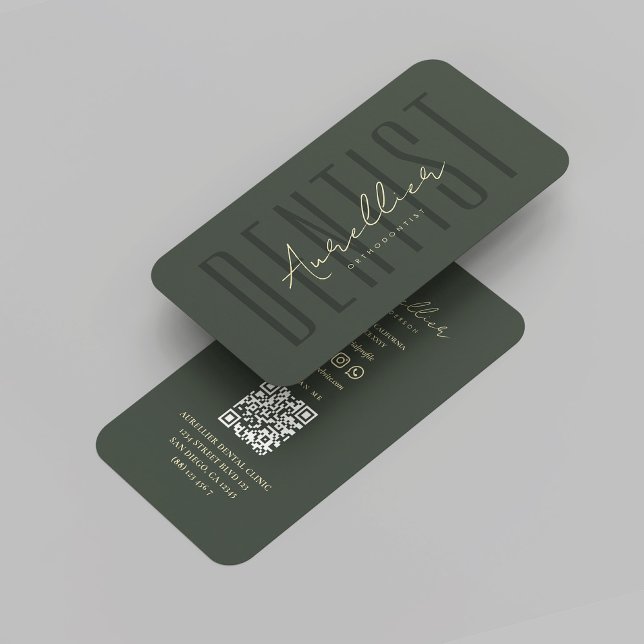 Tarjeta De Visita Oro verde moderno de monograma dentista ortodoncis (Modern Monogram Dentist Orthodontist Green Gold Business Card
)